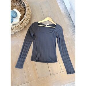 AMO Angelina Ribbed Square Neck Top Womens Charcoal Grey Size S‎